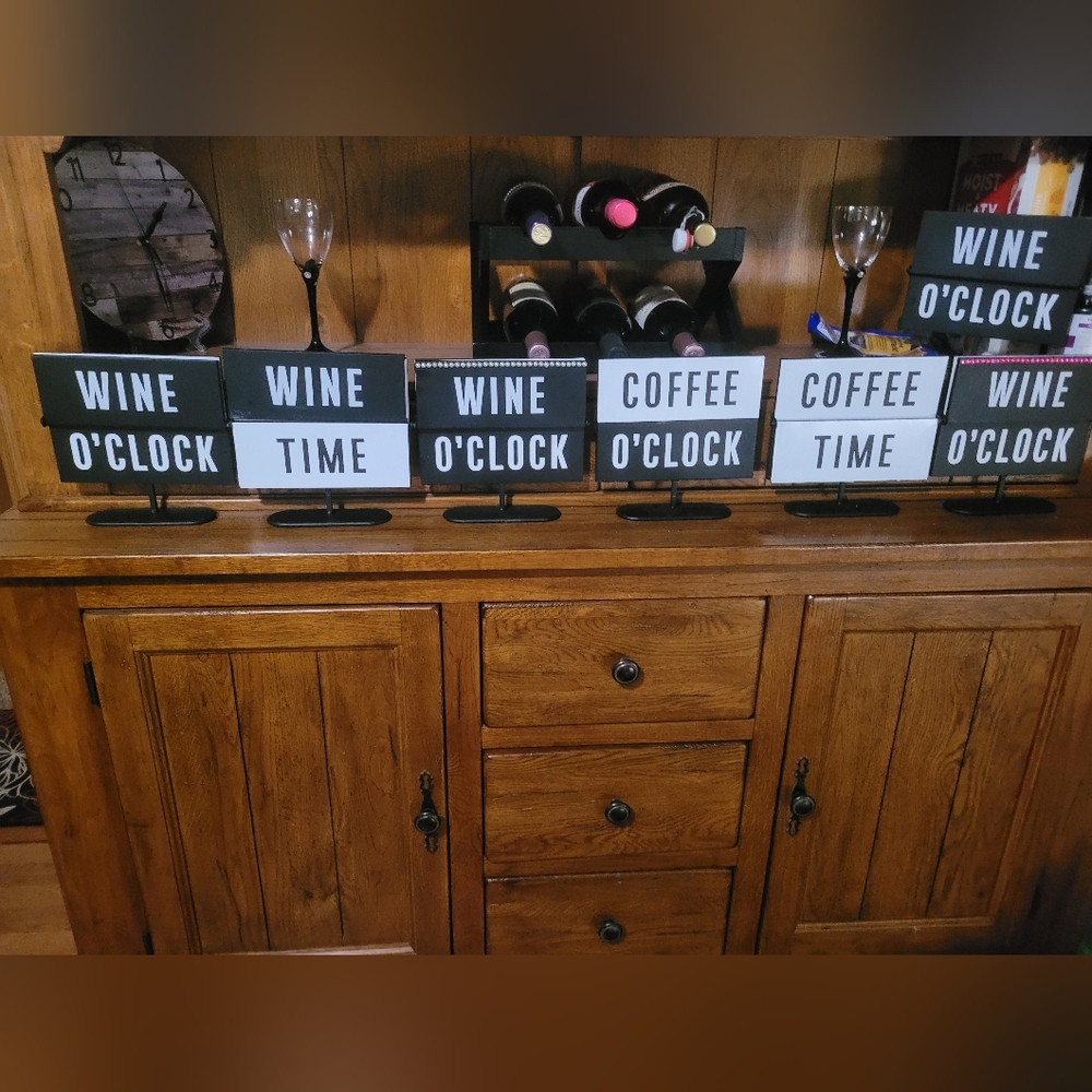 Modern Black and White Wine and Coffee Signs Set Of 6